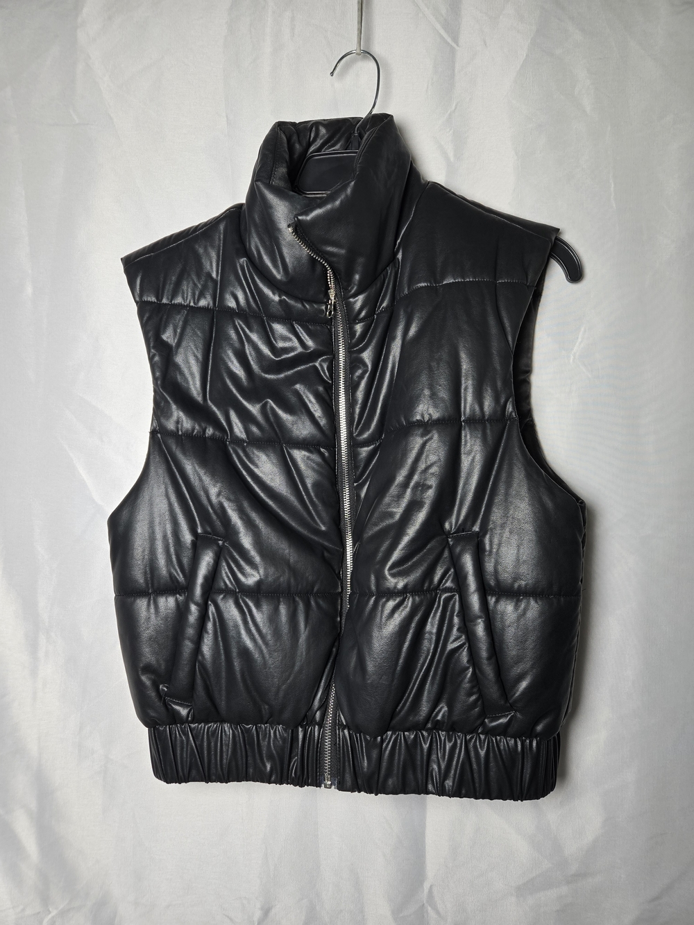 Quilted Puffer Vest in Black with High Collar